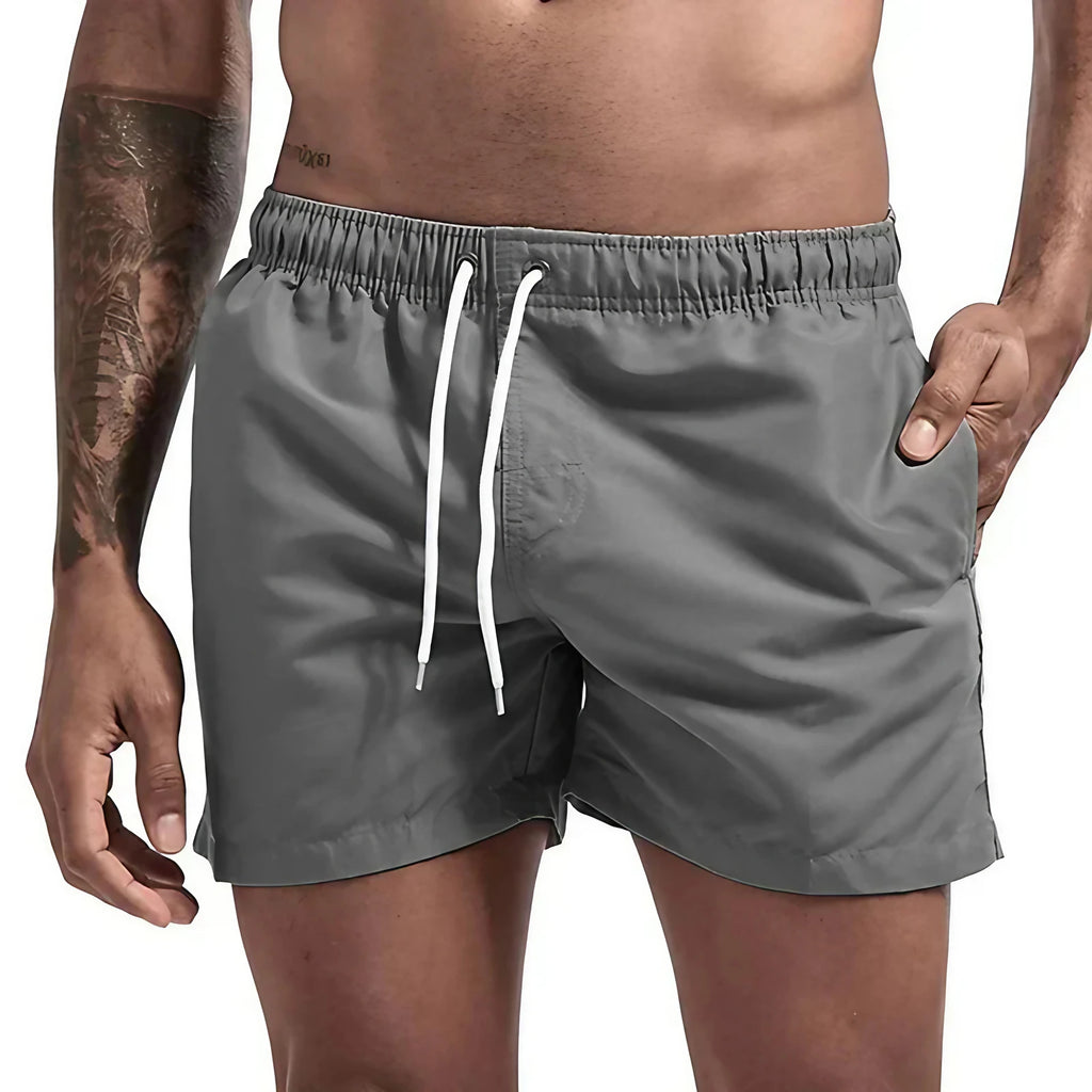 Short de bain homme doublé, cordon et poches, quatorze coloris, gris