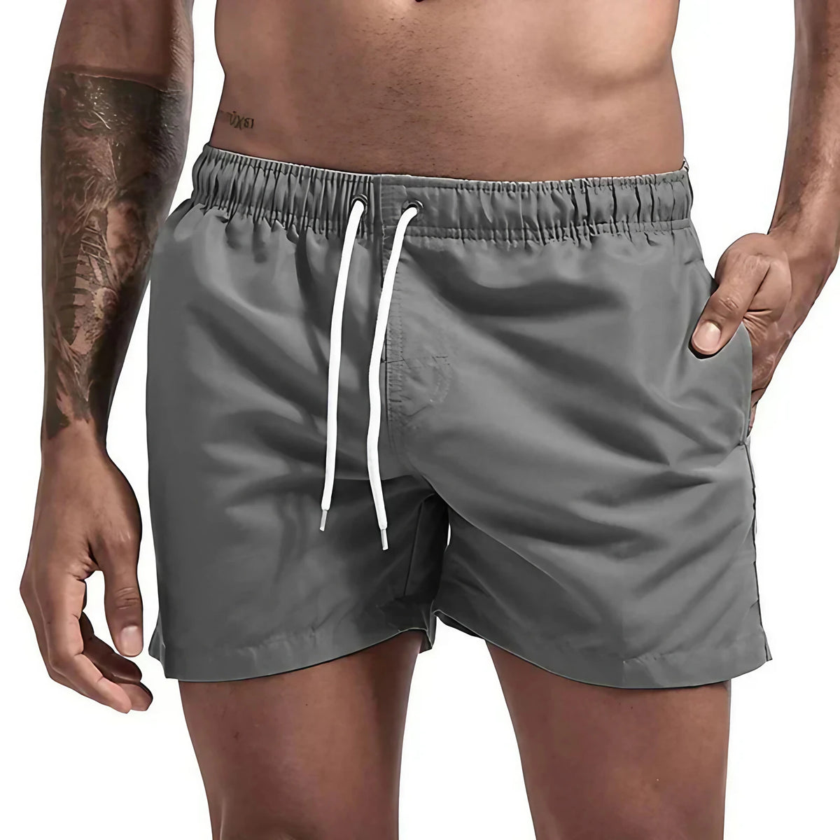 Short de bain homme doublé, cordon et poches, quatorze coloris, gris