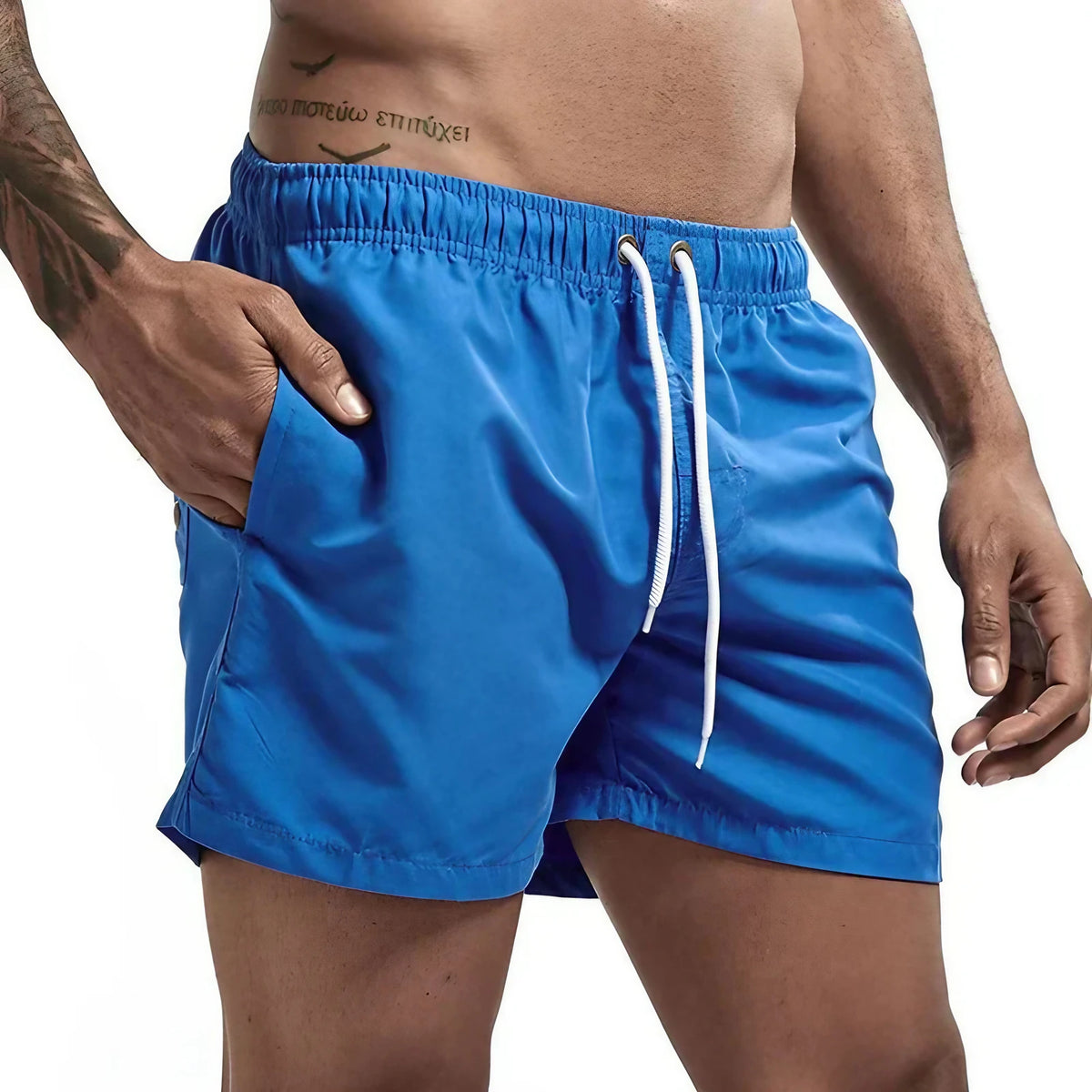 Short de bain homme doublé, cordon et poches, quatorze coloris, bleu ciel