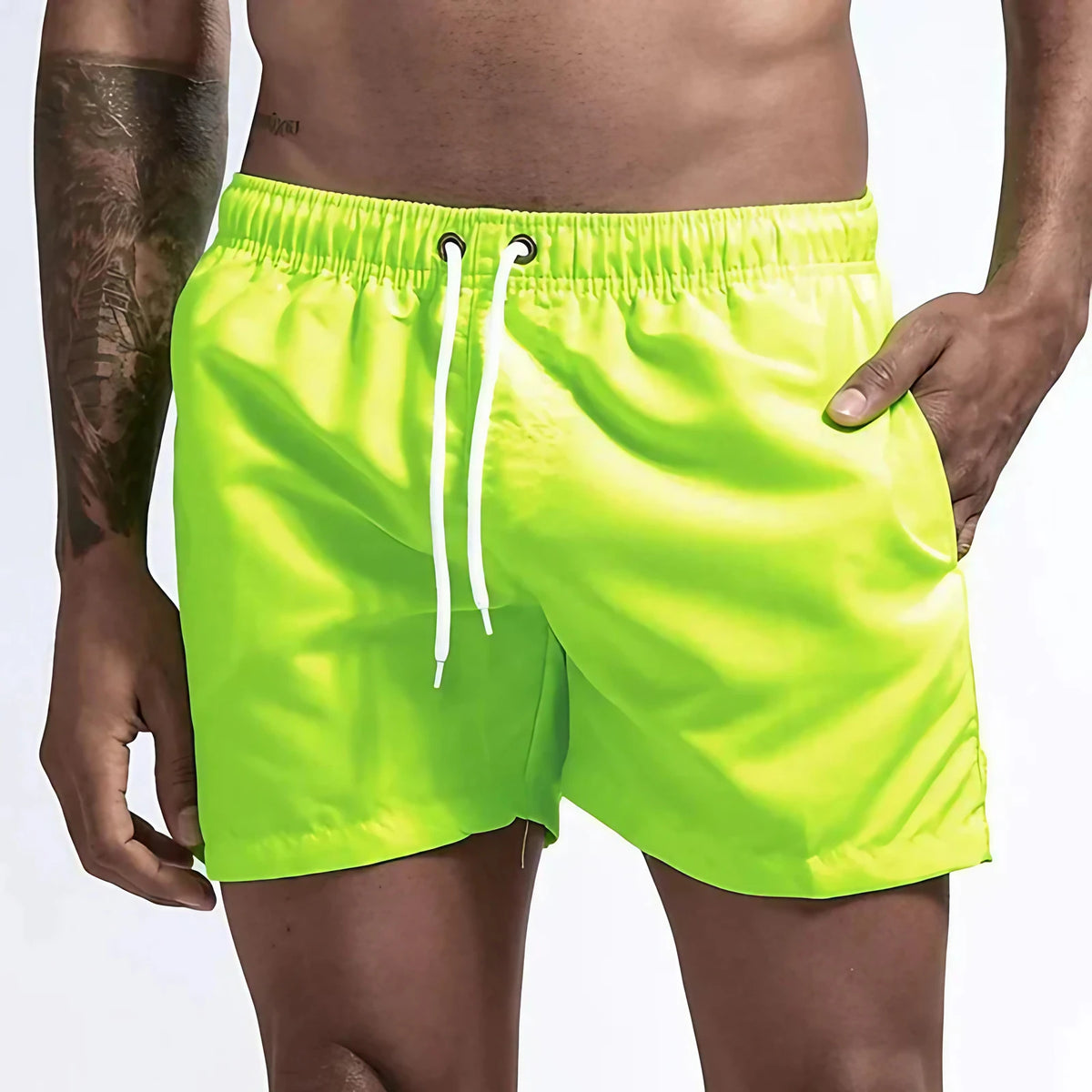 Short de bain homme doublé, cordon et poches, quatorze coloris, vert menthe