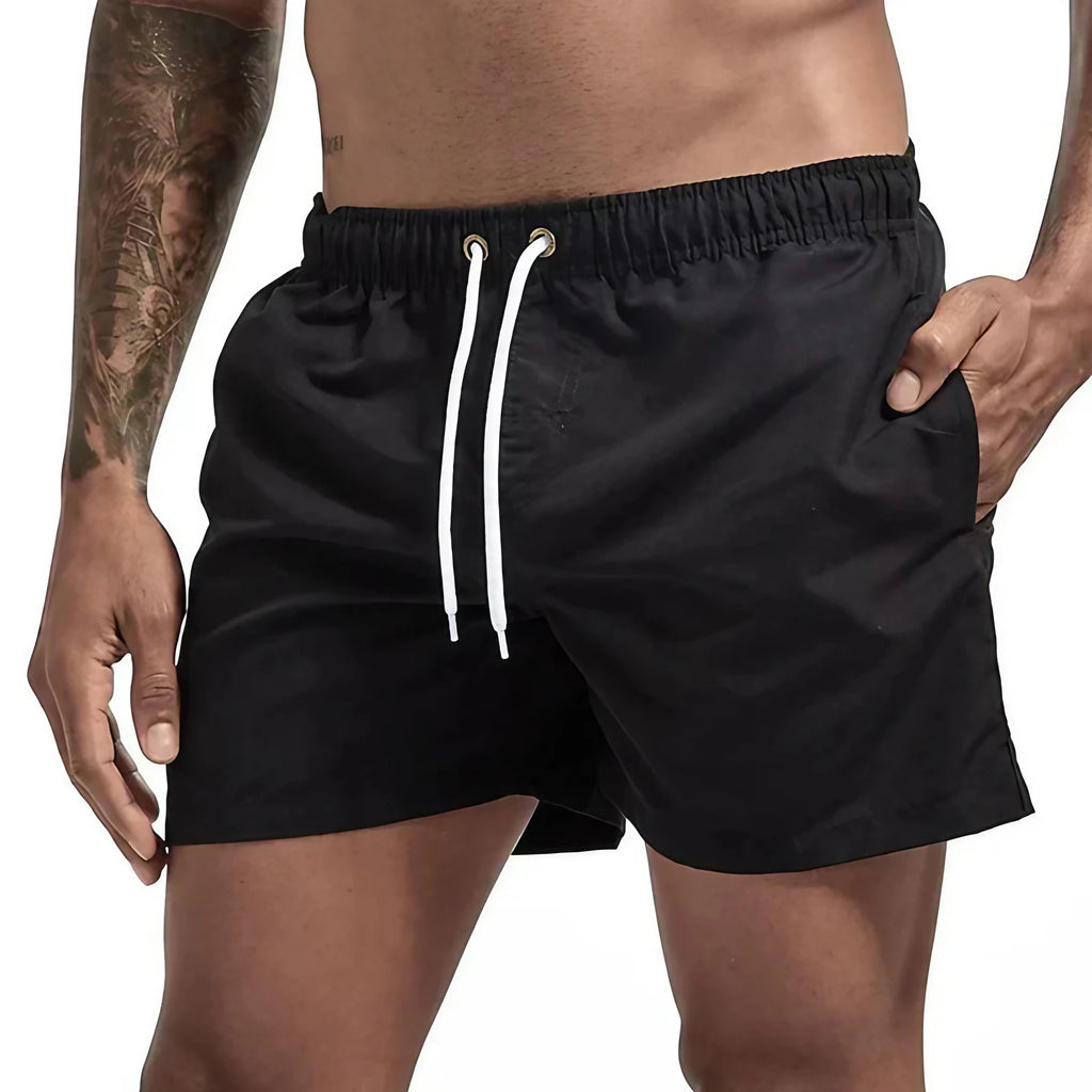 Short de bain homme doublé, cordon et poches, quatorze coloris, noir