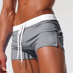Short de bain homme style sportif, taille ajustable, gris clair