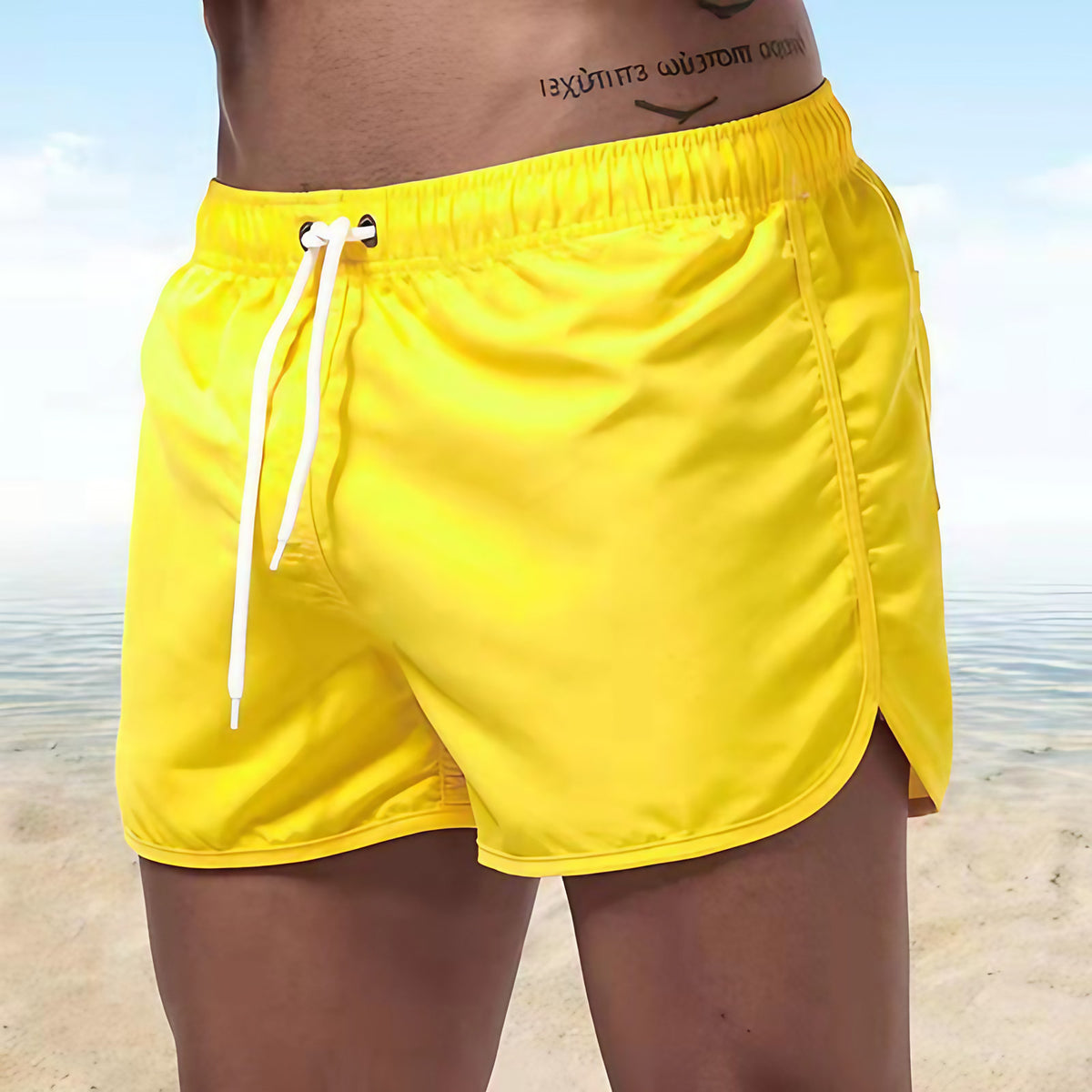 Short de bain homme en tissu extensible, neuf coloris, S au 3XL, jaune