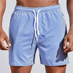 Short de bain homme rayé à séchage rapide, taille élastique, bleu