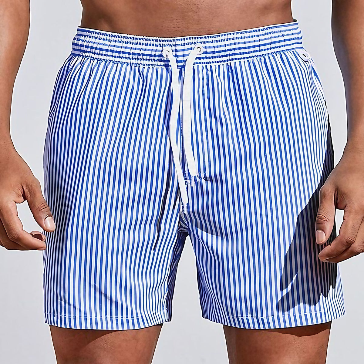 Short de bain homme rayé à séchage rapide, taille élastique, bleu