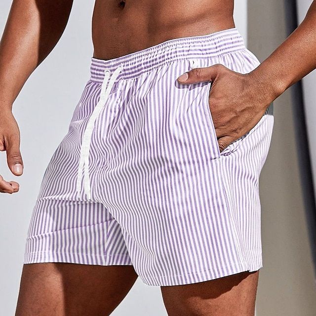 Short de bain homme rayé à séchage rapide, taille élastique