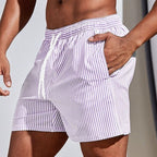 Short de bain homme rayé à séchage rapide, taille élastique