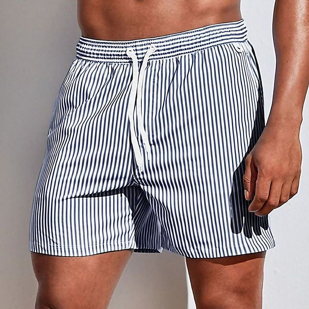 Short de bain homme rayé à séchage rapide, taille élastique, gris