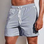 Short de bain homme rayé à séchage rapide, taille élastique, gris
