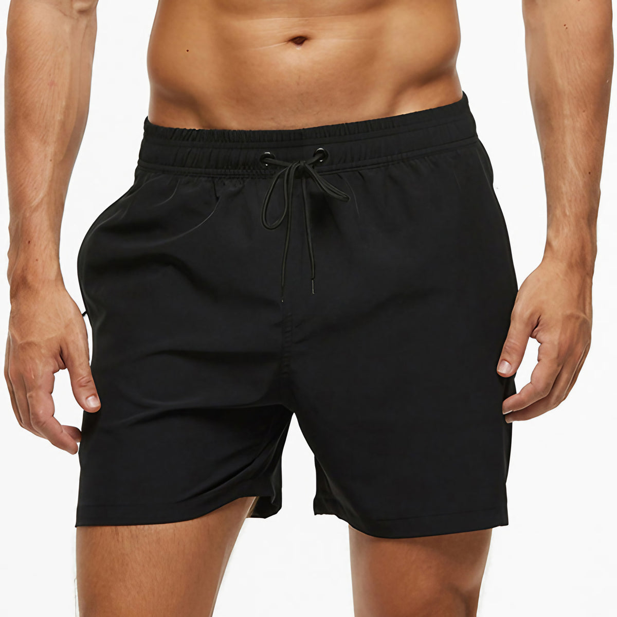 Short de sport homme à séchage rapide, taille à cordon, noir