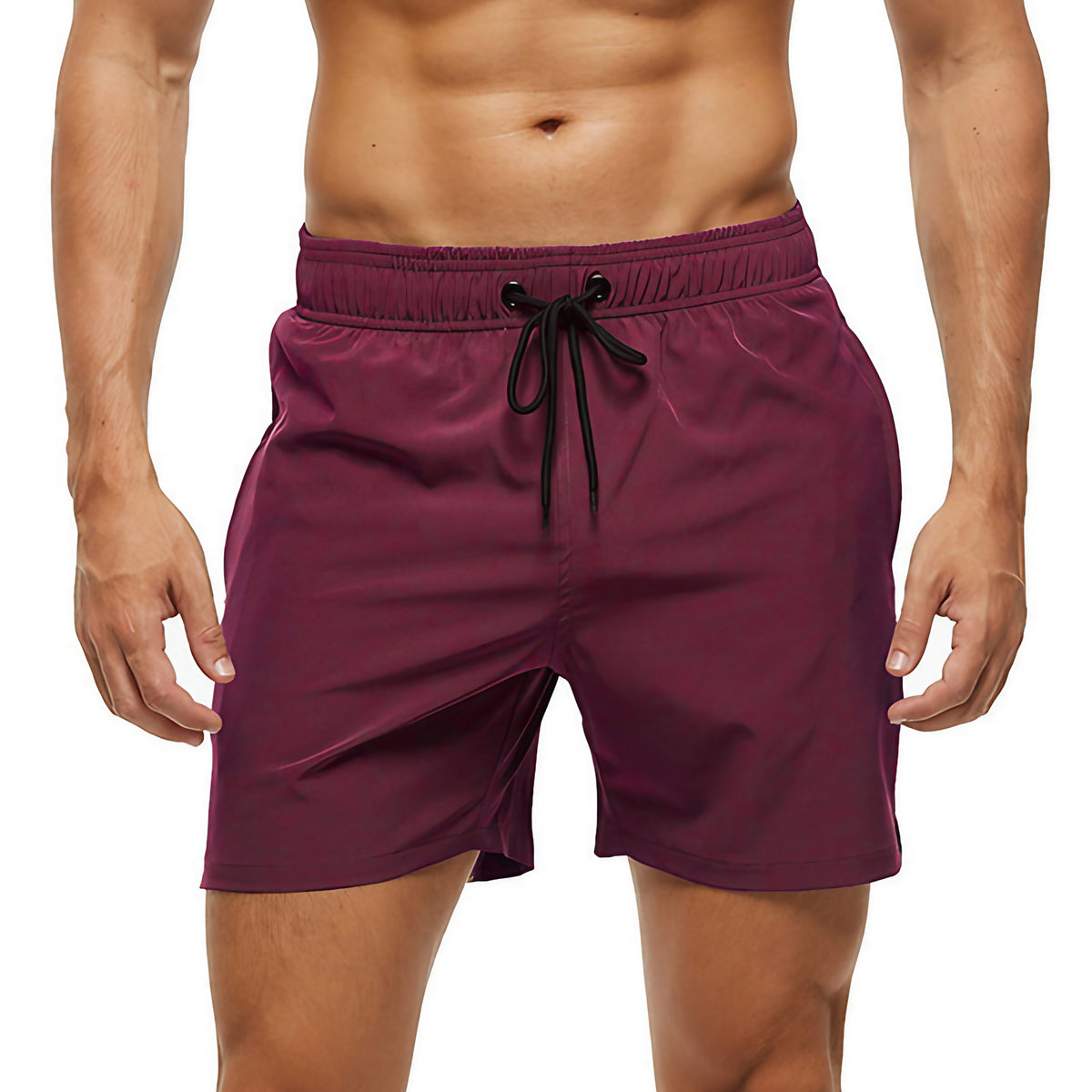 Short de sport homme à séchage rapide, taille à cordon, bordeaux