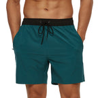 Short de sport homme à séchage rapide, taille à cordon, vert