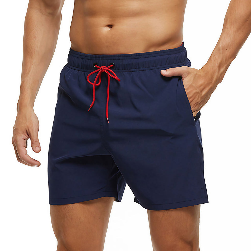 Short de sport homme à séchage rapide, taille à cordon, bleu marine