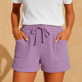 Short d'été femme à taille élastique et poches latérales, pourpre