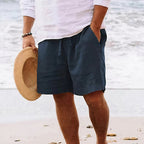 Short en lin homme coupe ample, sept coloris, du S au 5XL, bleu marine