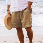 Short en lin homme coupe ample, sept coloris, du S au 5XL, kaki