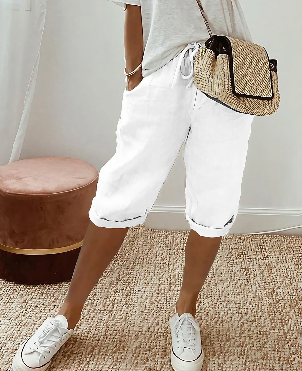 Short long femme d'été, cinq coloris, du S au 3XL, blanc