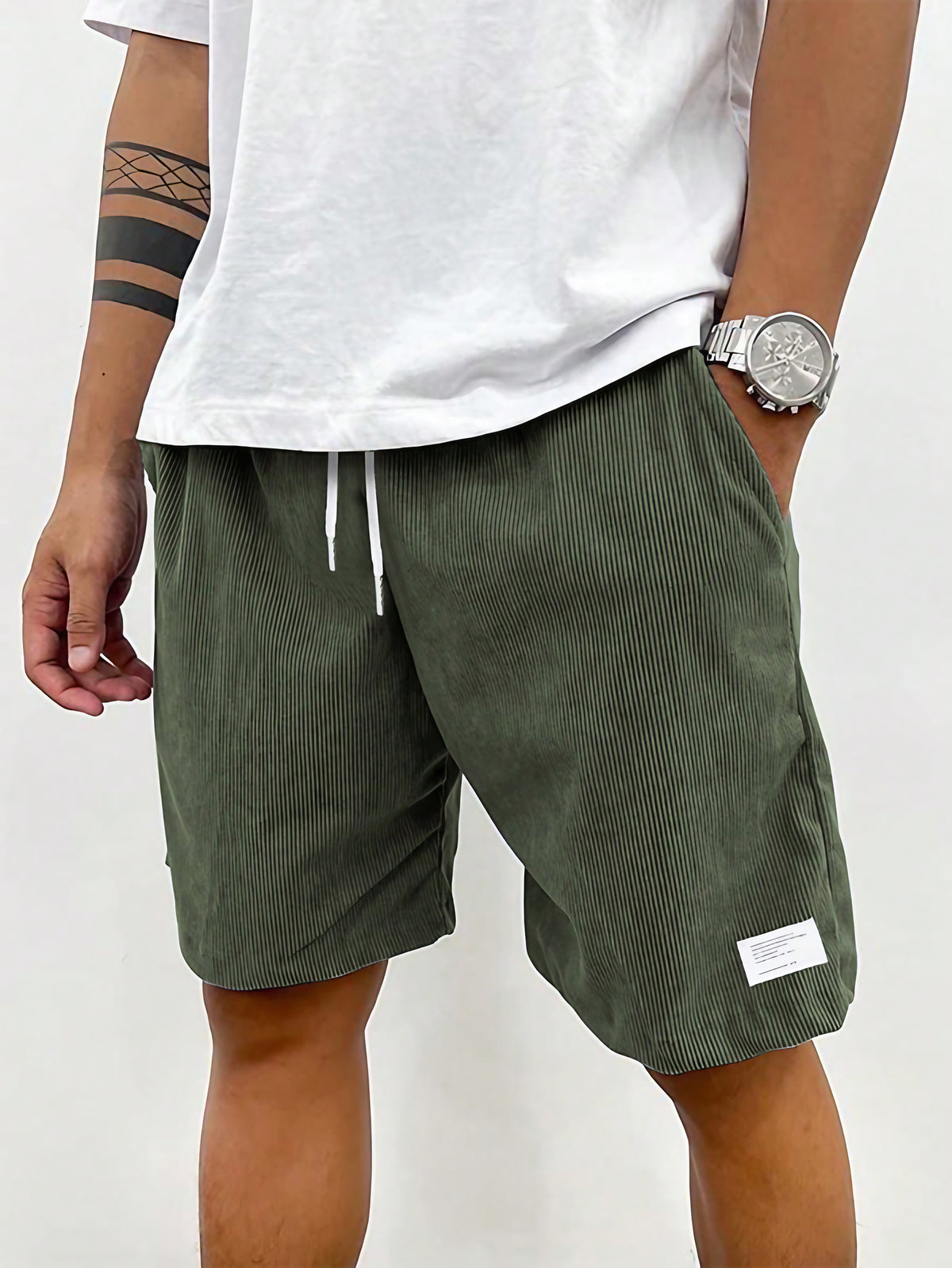 Short en velours côtelé homme, coupe ample, neuf coloris, vert