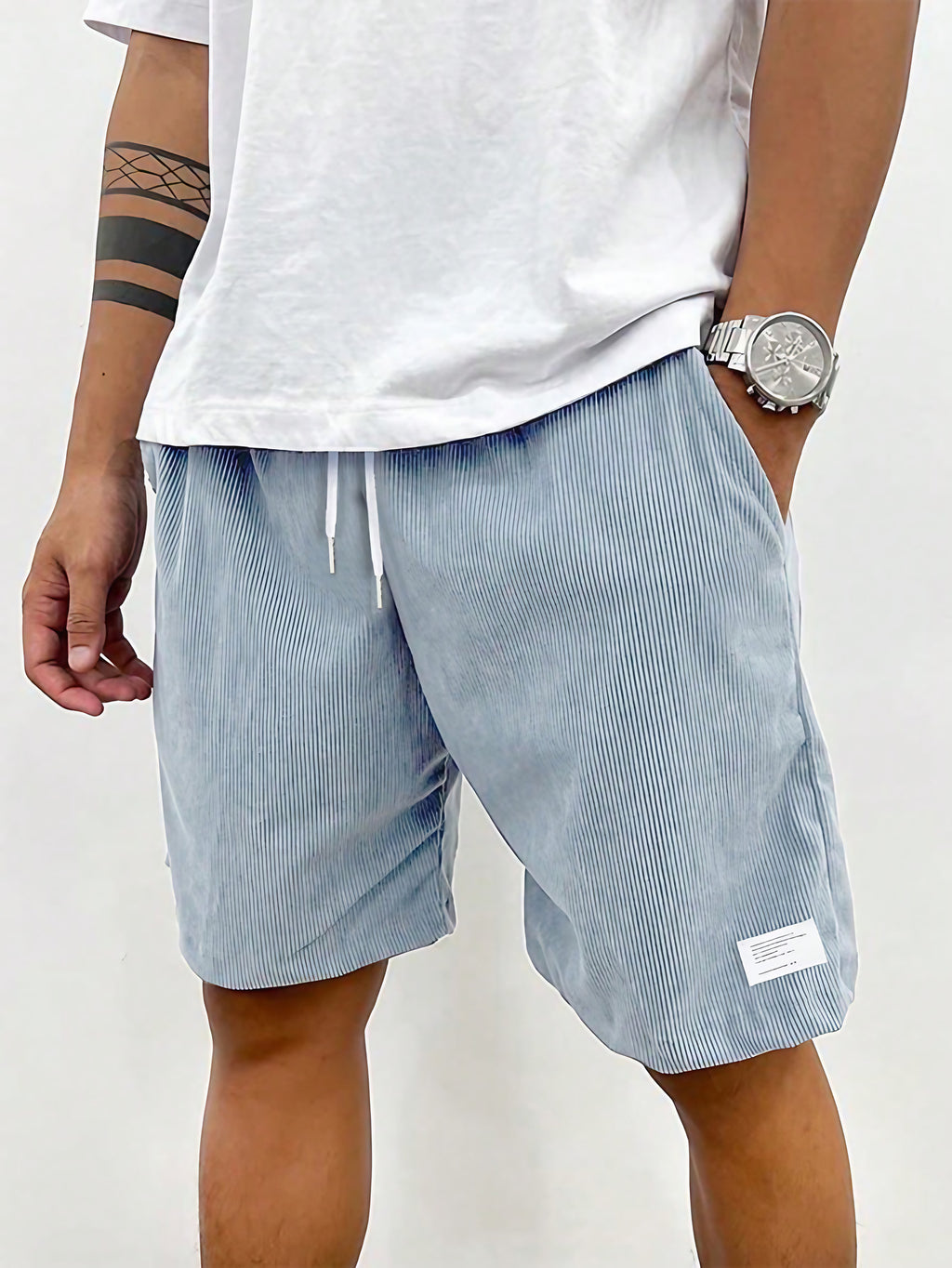 Short en velours côtelé homme, coupe ample, neuf coloris, bleu clair