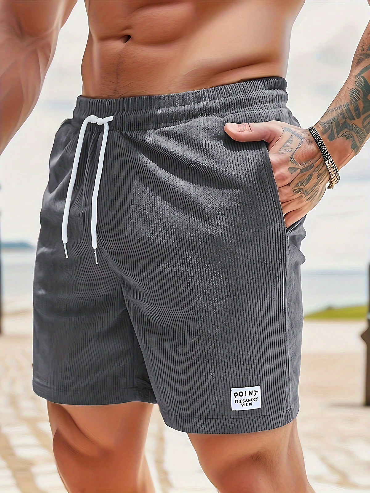 Short en velours côtelé homme, coupe ample, neuf coloris, gris