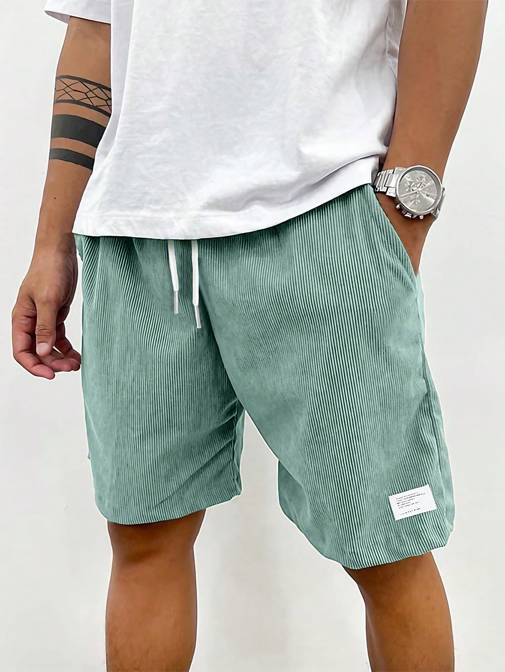 Short en velours côtelé homme, coupe ample, neuf coloris, vert clair