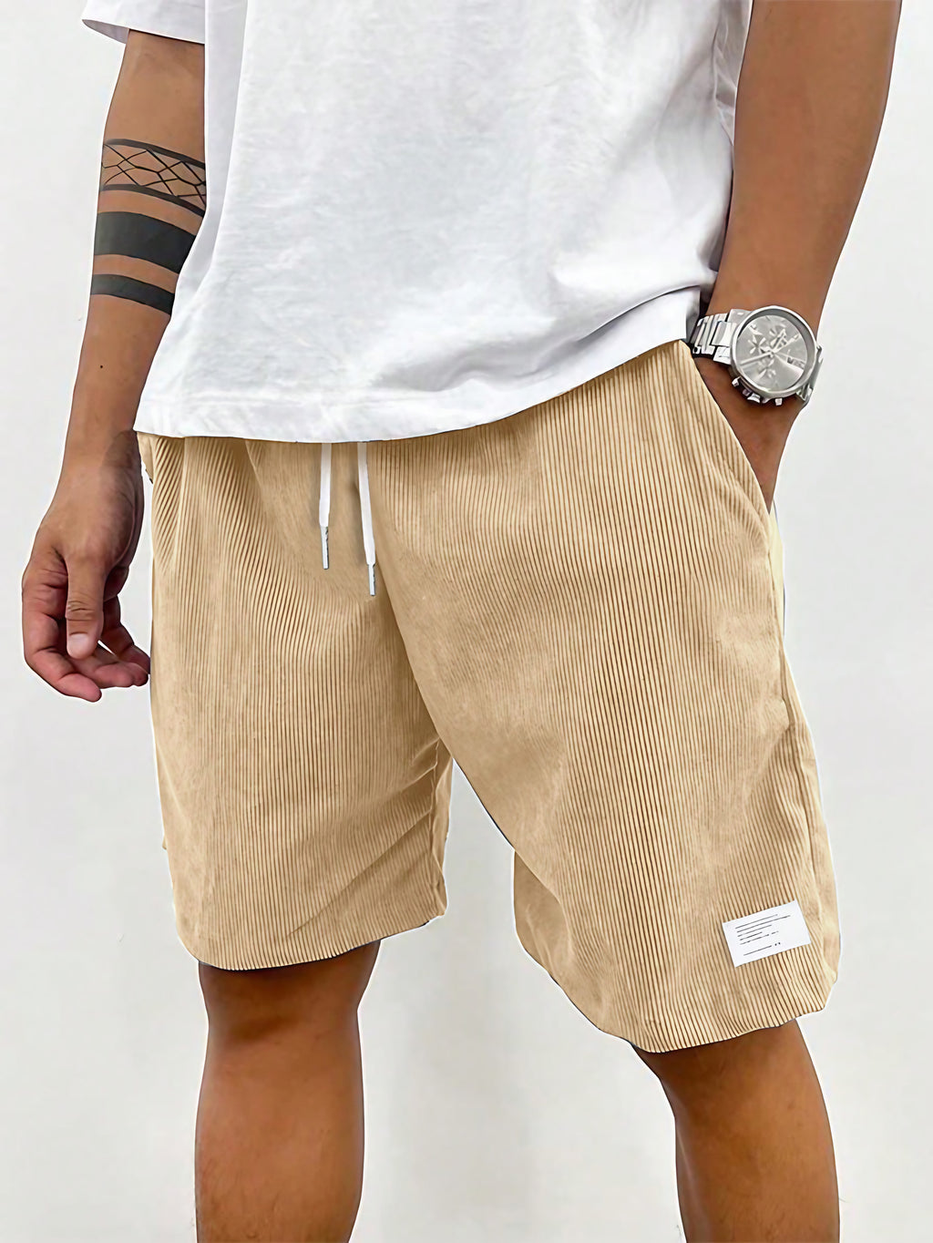 Short en velours côtelé homme, coupe ample, neuf coloris, beige