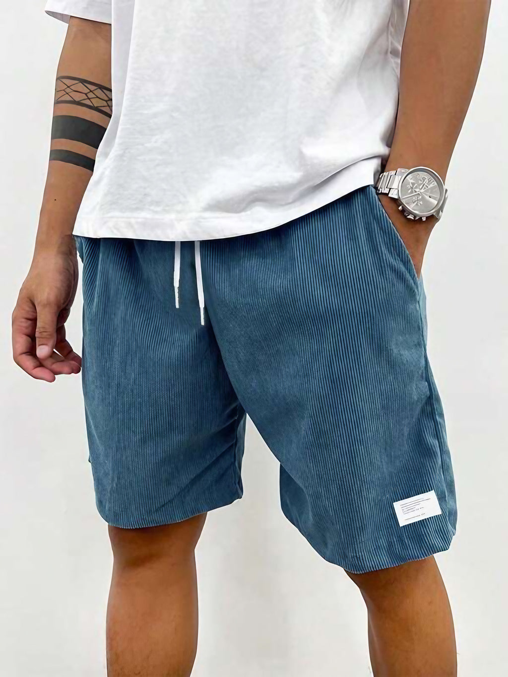 Short en velours côtelé homme, coupe ample, du XS au 4XL, bleu