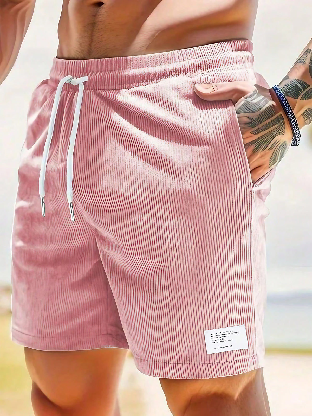 Short en velours côtelé homme, coupe ample, du XS au 4XL, rose