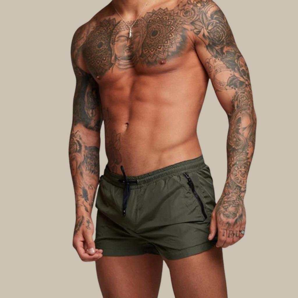 Short homme stretch à séchage rapide, taille à cordon, huit coloris, kaki