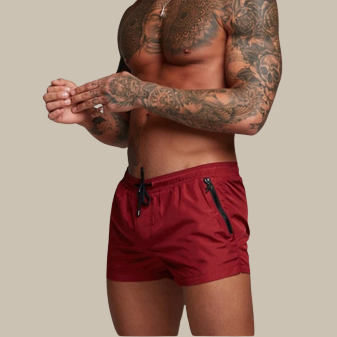 Short homme stretch à séchage rapide, taille à cordon, huit coloris, bordeaux