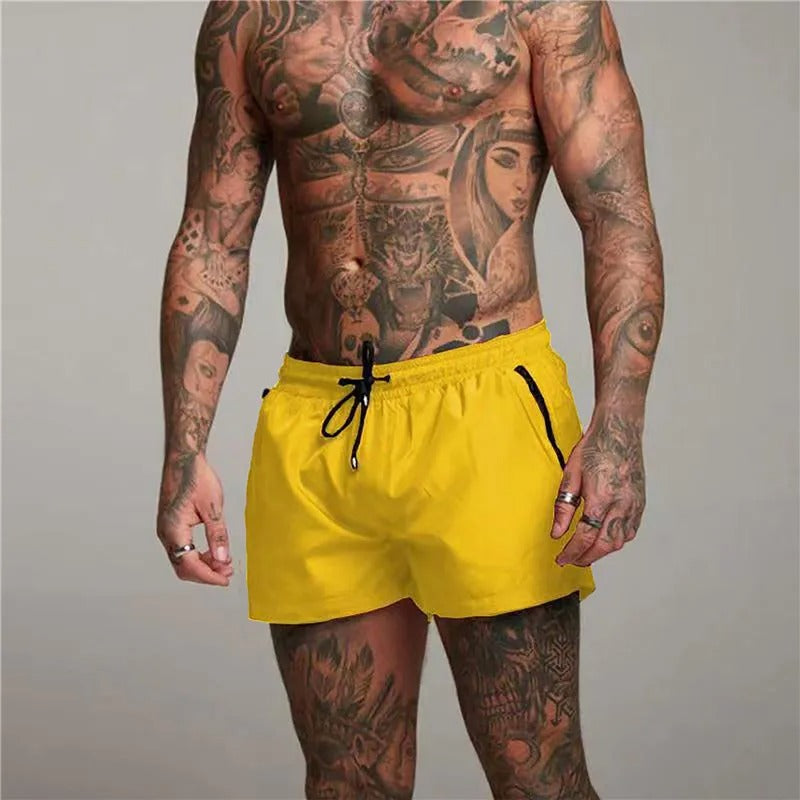 Short homme stretch à séchage rapide, taille à cordon, huit coloris, jaune