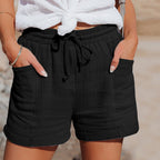 Short femme à taille ajustable, cinq coloris, du XS au 2XL, noir