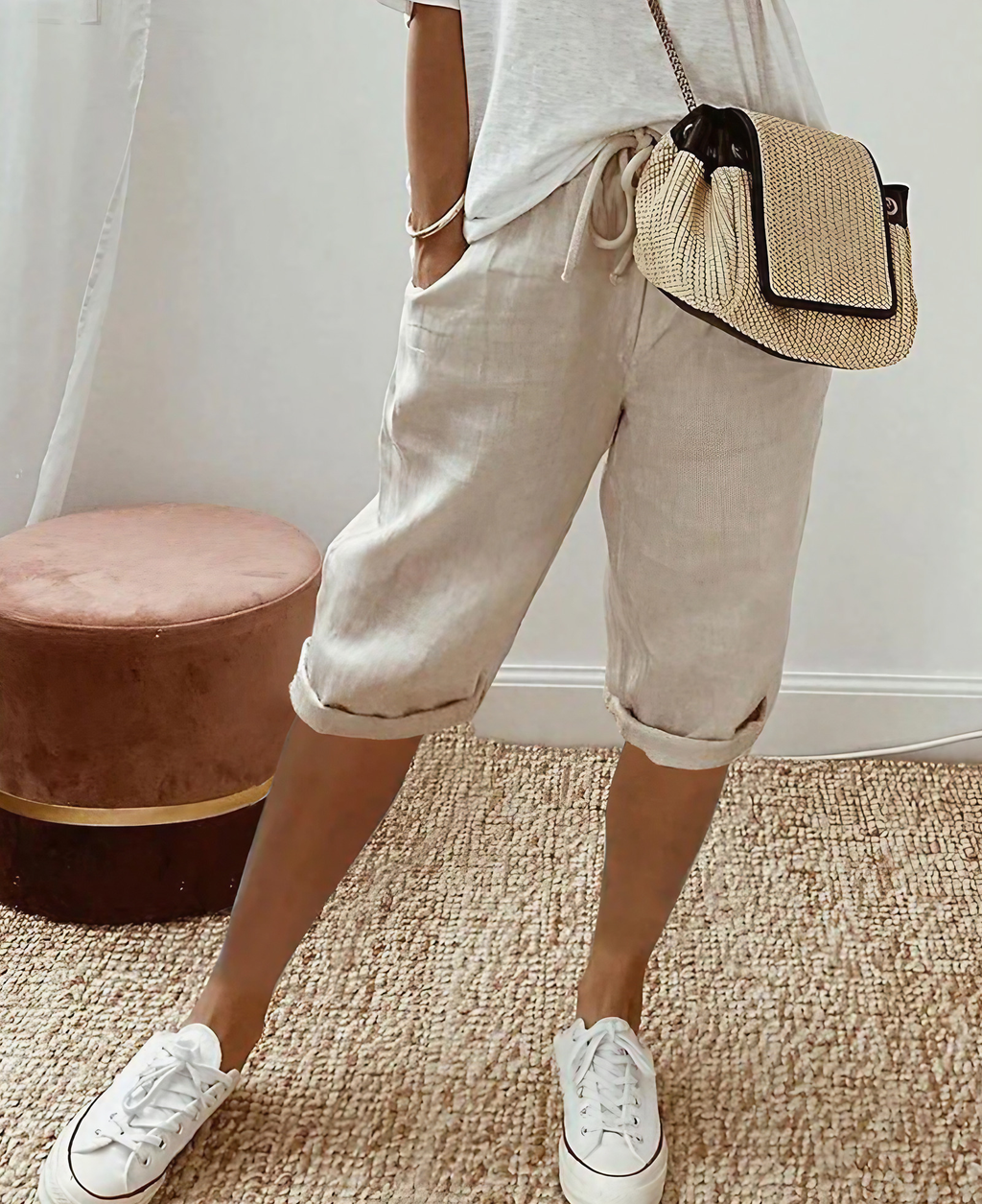 Short femme longueur genou, coupe décontractée, du S au 3XL, kaki