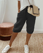 Short femme longueur genou, coupe décontractée, du S au 3XL, noir