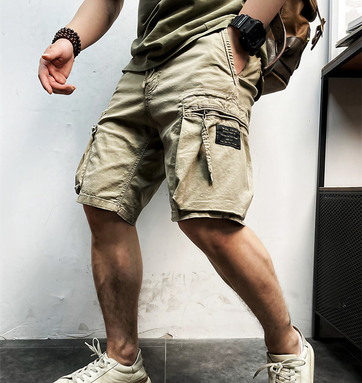 Short cargo homme à poches, ceinture réglable, du S au 4XL, kaki