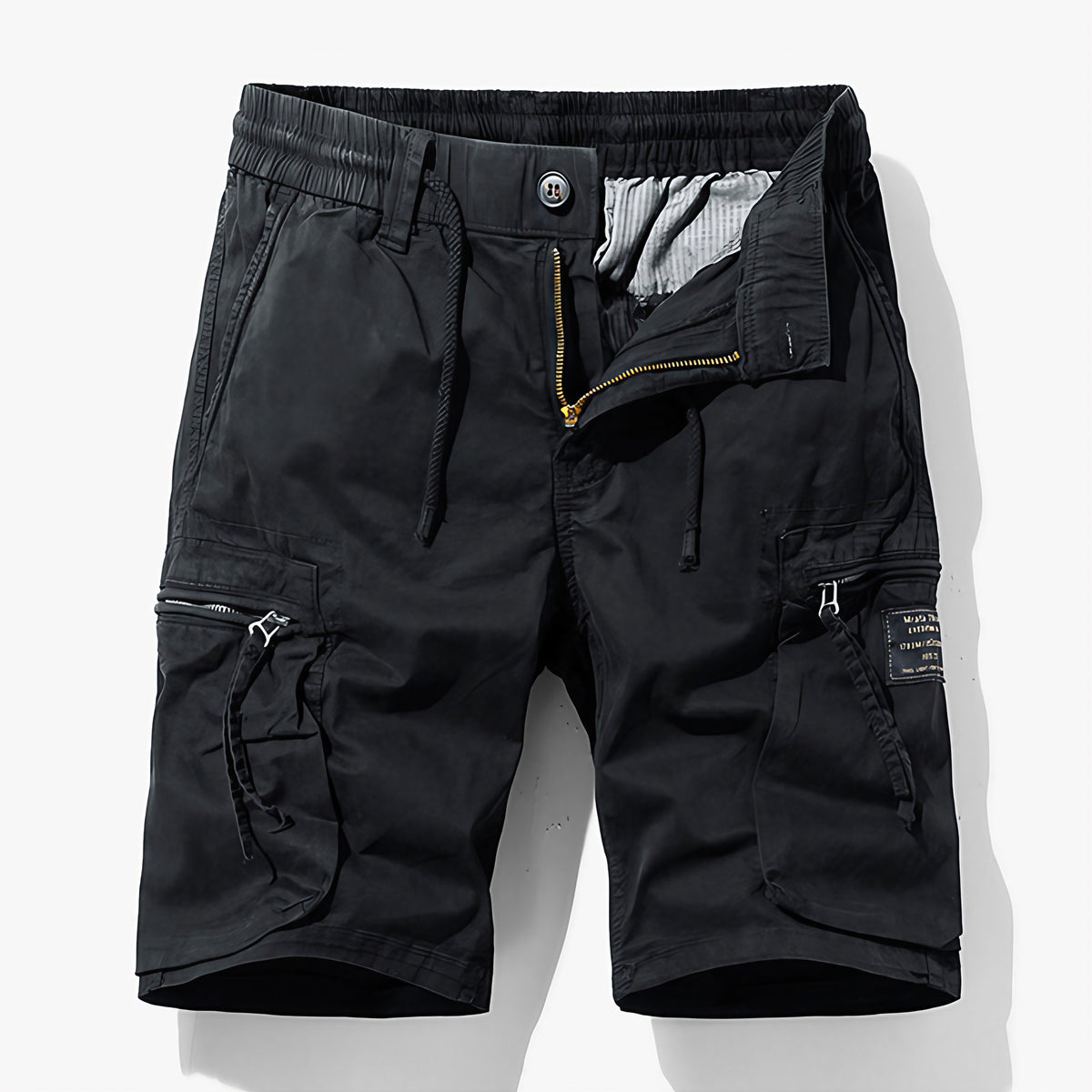 Short cargo homme à poches, ceinture réglable, du S au 4XL, noir