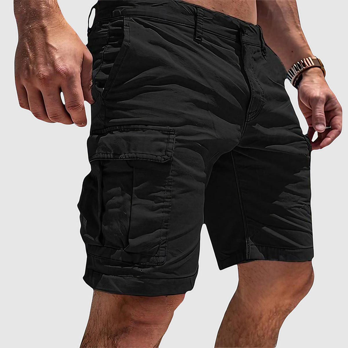 Short cargo homme léger à poches, quatre coloris, S au 3XL, noir