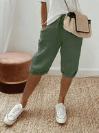Short femme à taille élastique, cordon et poches, cinq coloris, vert