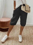 Short femme à taille élastique, cordon et poches, cinq coloris, noir