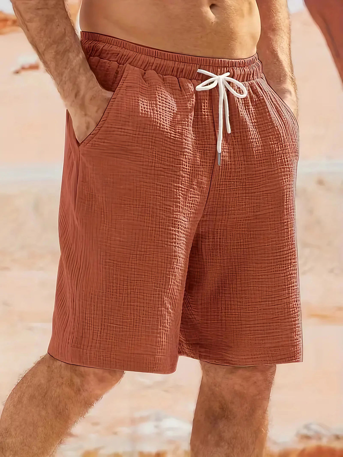 Short homme d'été coupe décontractée, cinq coloris, rouge brique