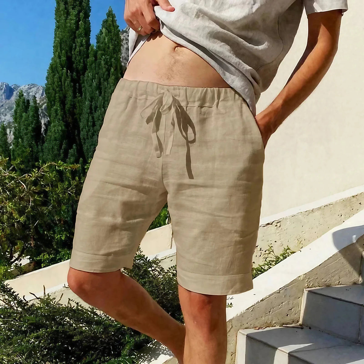 Short homme d'été à poches, lavable en machine, six coloris, kaki