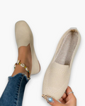 Mocassins d'été femme à enfiler, semelle intérieure douce, beige