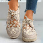 Baskets orthopédiques femme aérées à motif fleuri, blanc ou beige