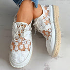 Baskets orthopédiques femme aérées à motif fleuri, blanc ou beige