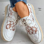 Baskets orthopédiques femme aérées à motif fleuri, blanc ou beige
