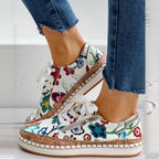 Baskets orthopédiques femme à imprimé fleuri, à lacets