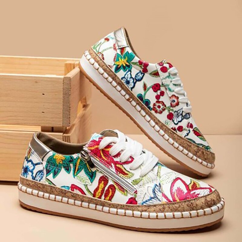 Baskets orthopédiques femme à imprimé fleuri, à lacets