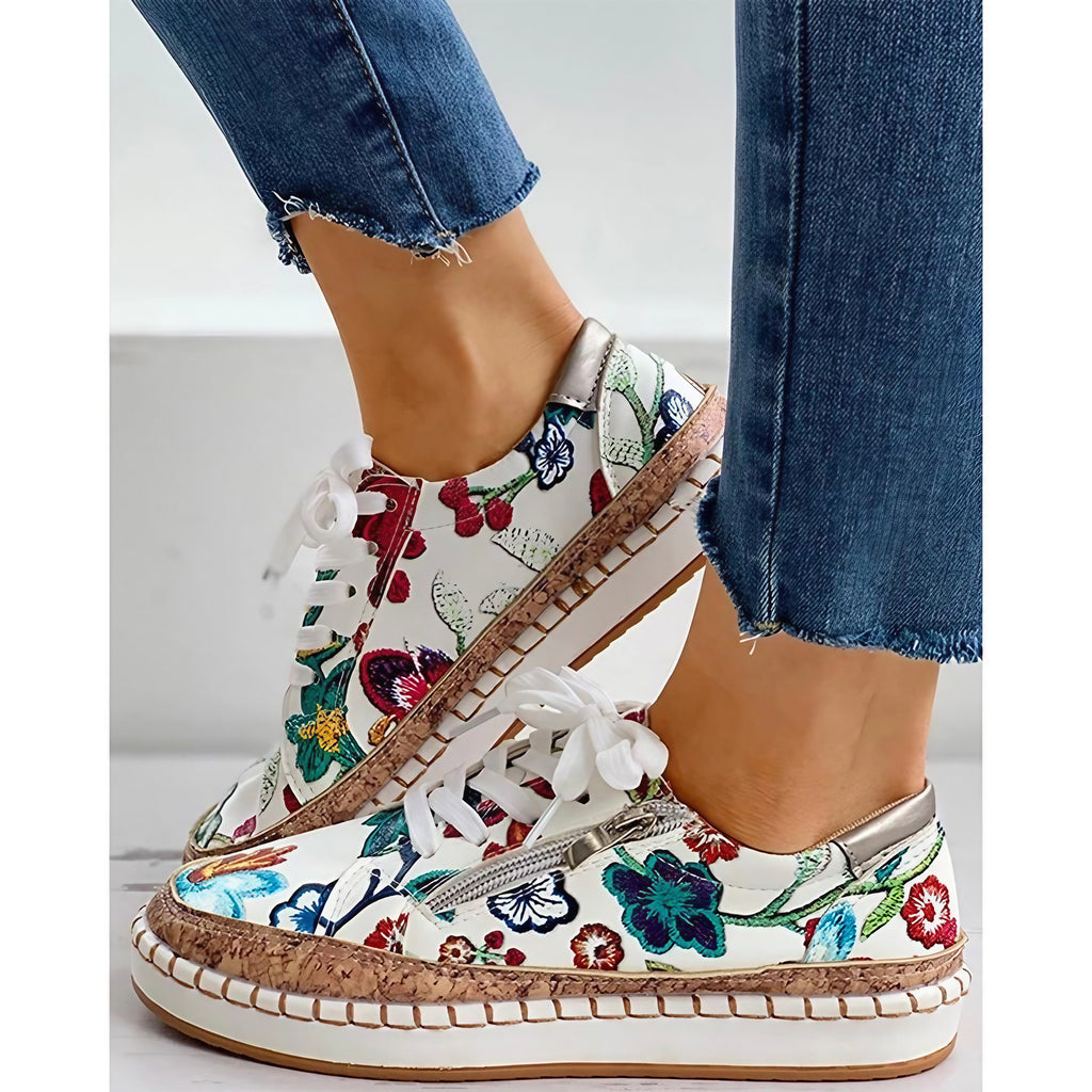 Baskets orthopédiques femme à imprimé fleuri et lacets