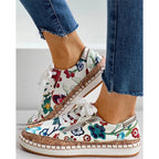 Baskets orthopédiques femme à imprimé fleuri et lacets