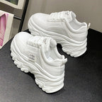 Baskets plateforme femme, semelle épaisse, blanc ou noir